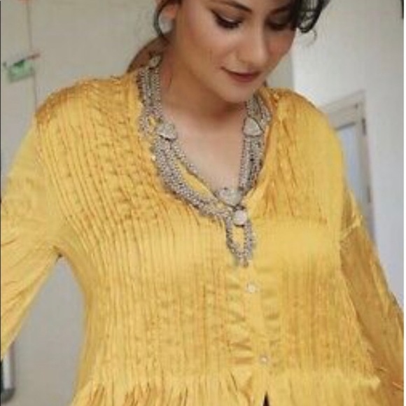 Zara Mustard Wrinkle Look Dress NWT - Picture 10 of 16